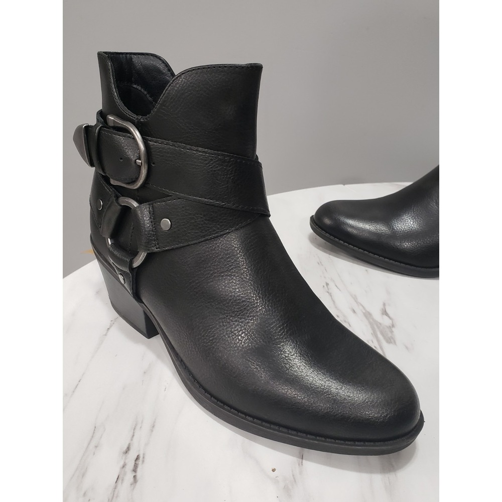 NEW 8.5 Frye and Co Black Bellame Stacked Block Heel Booties Western Buckle Goth